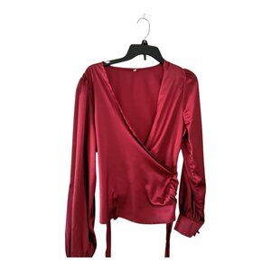 New Red Satin Wrap Top Blouse L